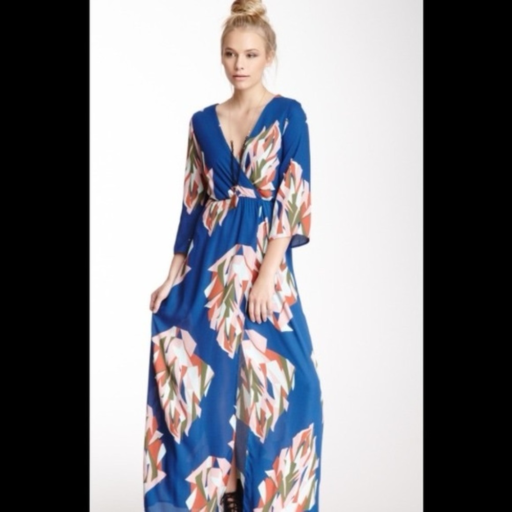 Everly Blue and Multicolor Patterned Maxi Dress
